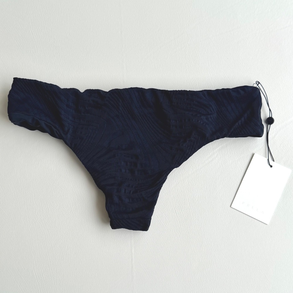 Fella Swim Sean Bikini Bottom Noir Black Textured Wave Pique Size L NWT